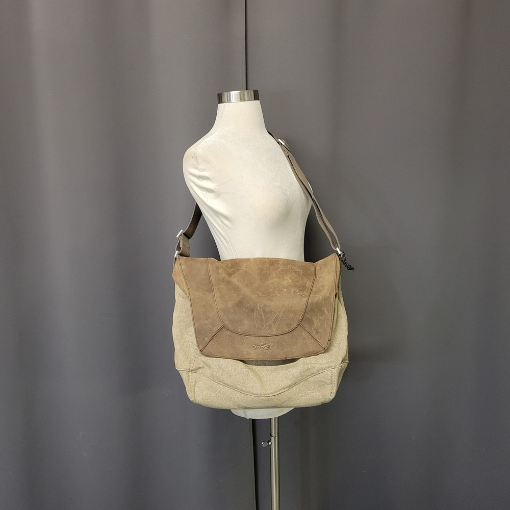 Keen Messenger Bag Tan Canvas Brown Leather Flap Rugged Gorpcore Large